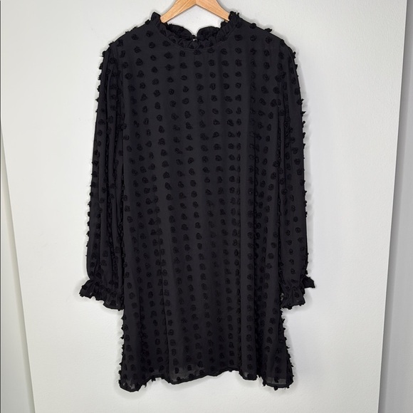 Boohoo Dobby Textured High Neck Shift Mini Dress Long Sleeve in Black Size 16 - Picture 1 of 9